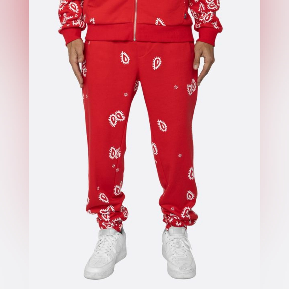 Large 34" EPTM Red Paisley Jogger Pants New